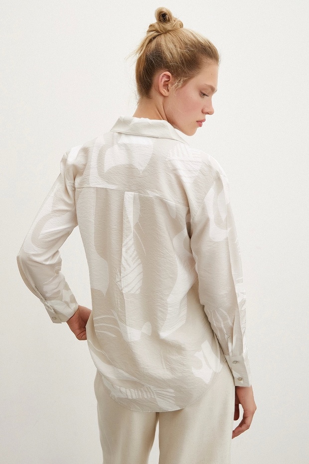 V Yaka Modal  Gömlek Bej - 6