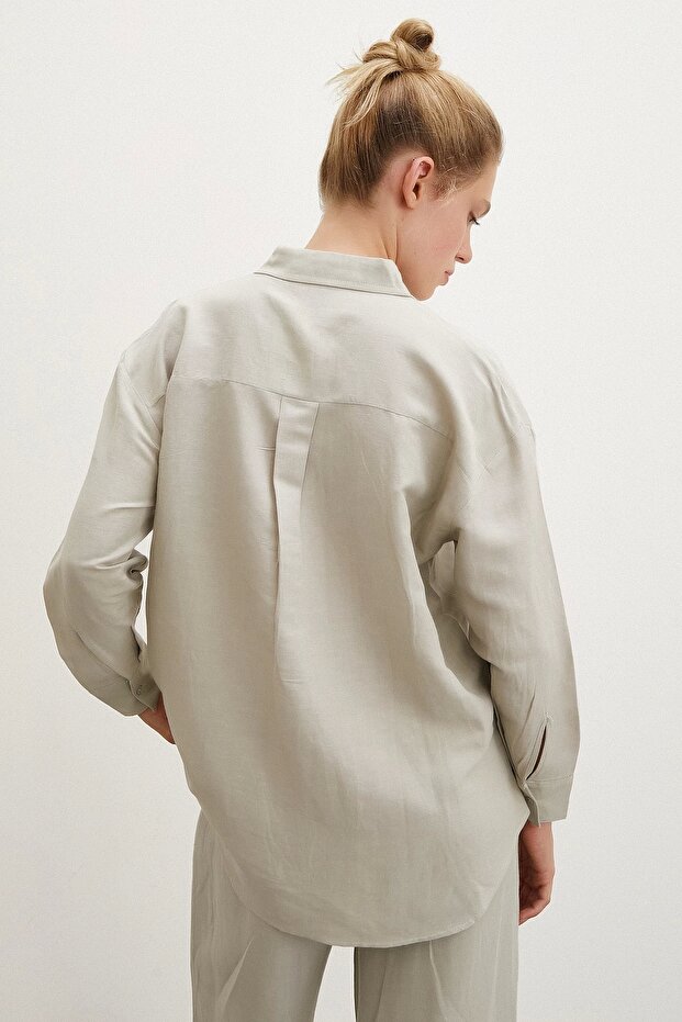 Cepli Oversize Gömlek Haki - 4