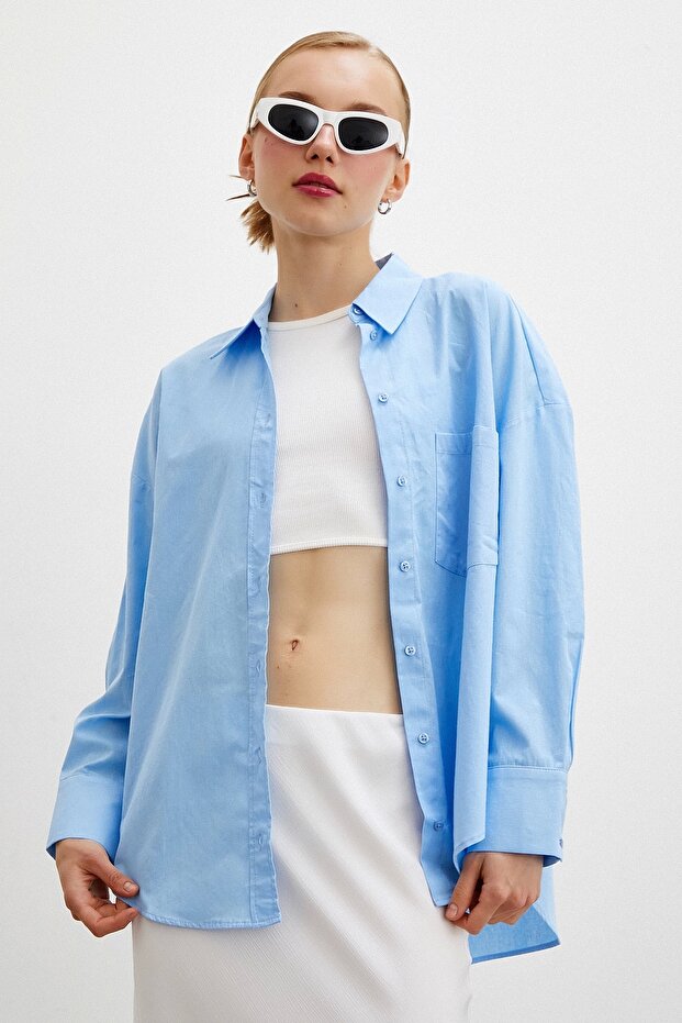 Regular Fit Poplin Gömlek Açık Mavi - 3