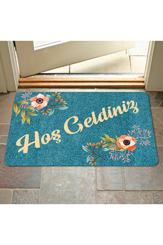 Digital Printed Floral Patterned Welcome Mat for the Front Door, Washable for Indoor and Outdoor Use, Non-Slip.