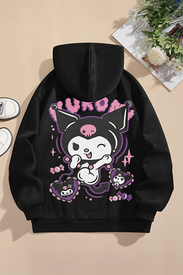 Kuromi Baskılı Tarz Kapişonlu Sweatshirt - 1