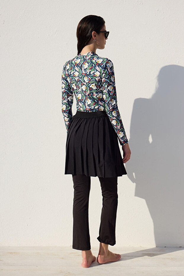 Szörf fürdőruha - mintás és cipzáras, többszínű - 8