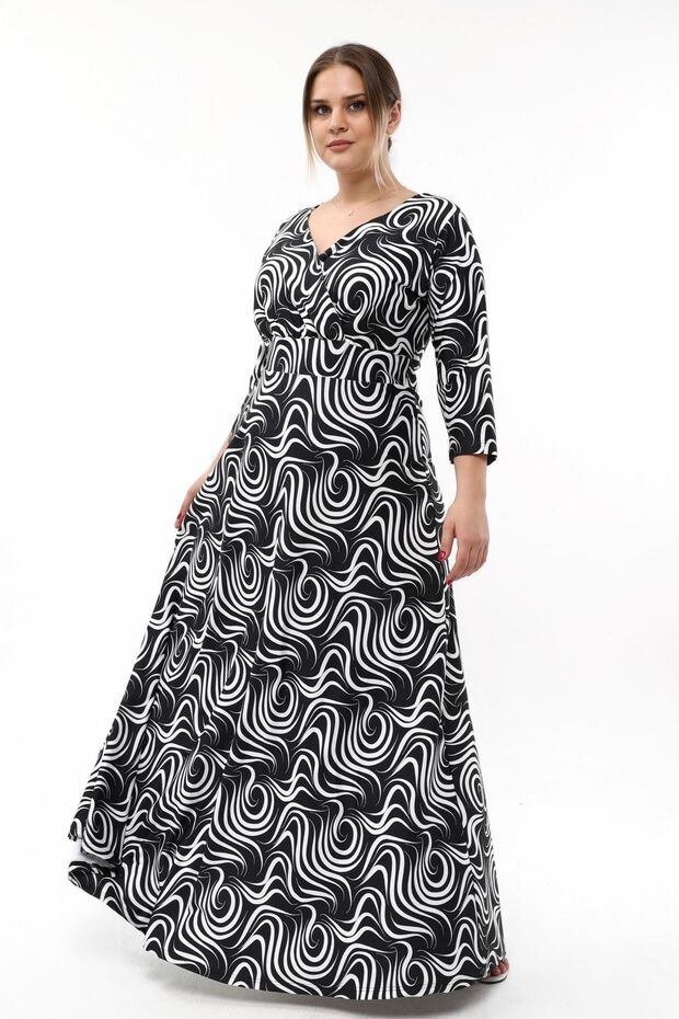 Patterned Flexible Midi Evening Dress - 2