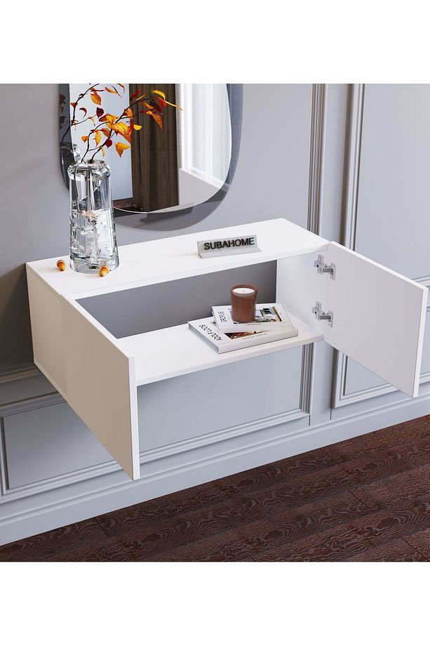 Duvara Monte Beyaz Mdf Fonksiyonel Modern Minimalist 2 Kapaklı Dresuar - 80 X 30 X 30 - 4