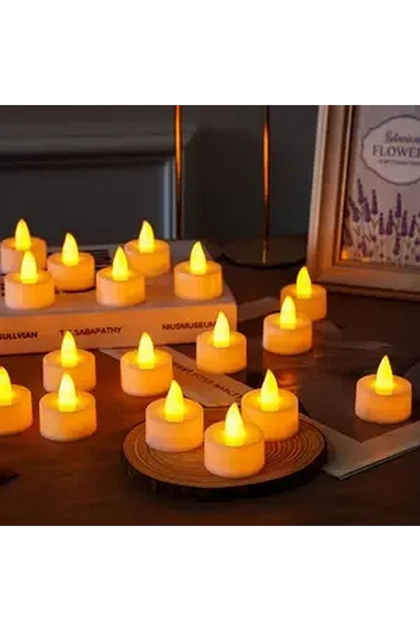 Ledli Mum Tealight Işıklı Dumansız Alevli Sarı Led Mum Pilli 24 Adet Pil Dahil - 3