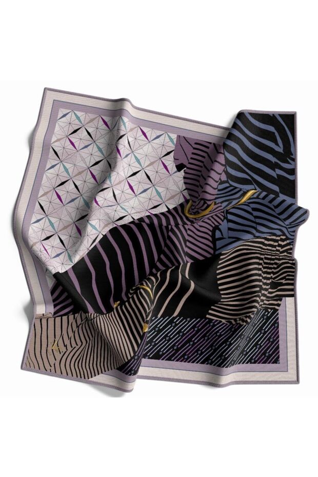 Geometric Pattern Gold Series Twill with Scarf Hanger and Gift Set 90x90 Cm