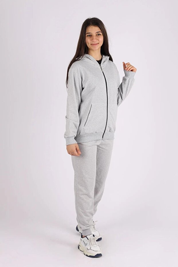 Girl's Zippered Hooded Top and Bottom Tracksuit Set