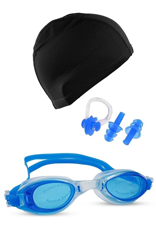 Premium Swimmer Set Special Boxed Antifog Swimming Goggles Bonnet Earplugs and Nose Clip Set