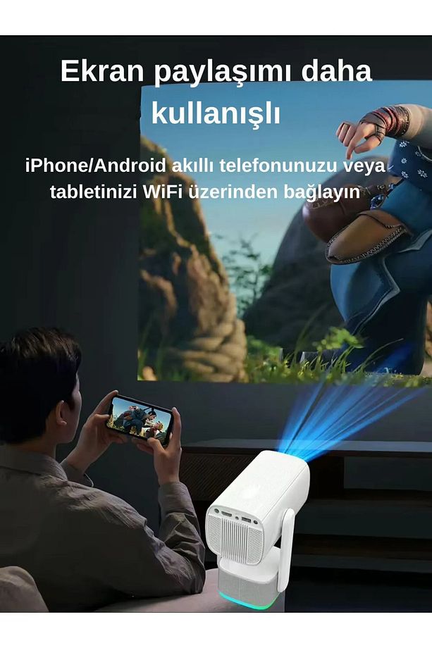 Powerbanklı Taşınabilir Sinema Projektörü 4k Ev Sineması Bluetooth Android 11 Akıllı Projeksiyon - 7