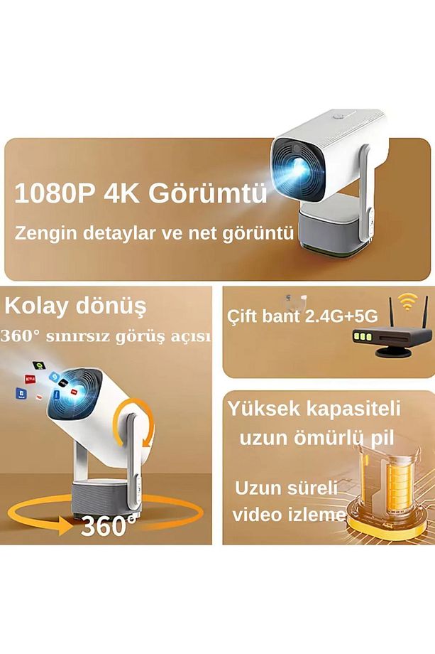 Powerbanklı Taşınabilir Sinema Projektörü 4k Ev Sineması Bluetooth Android 11 Akıllı Projeksiyon - 6