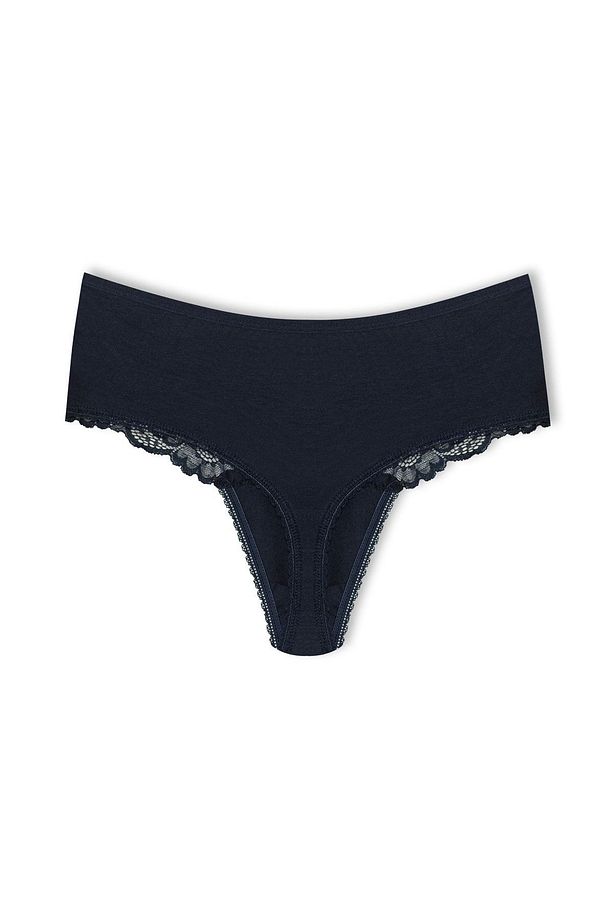 Lacivert Yüksek Bel Önü Dantel String Kadın Külot - 2