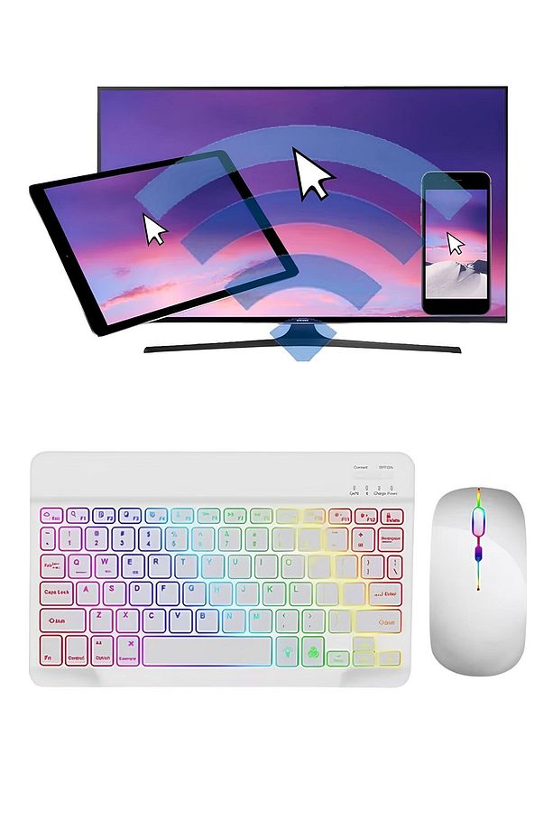 Tüm Cihazlara Uyumlu Akıllı Taşınabilir Şarj Edilebilir Kablosuz  Rgb Bluetooth Klavye ve Mause Seti - 1