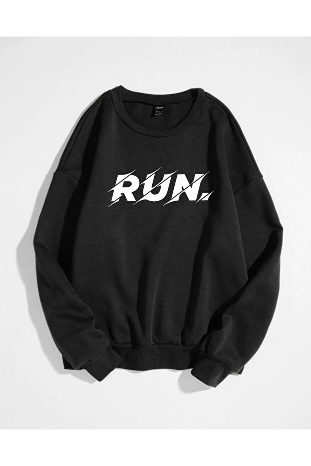 Run Printed Crew Neck Cotton Sweatshirt