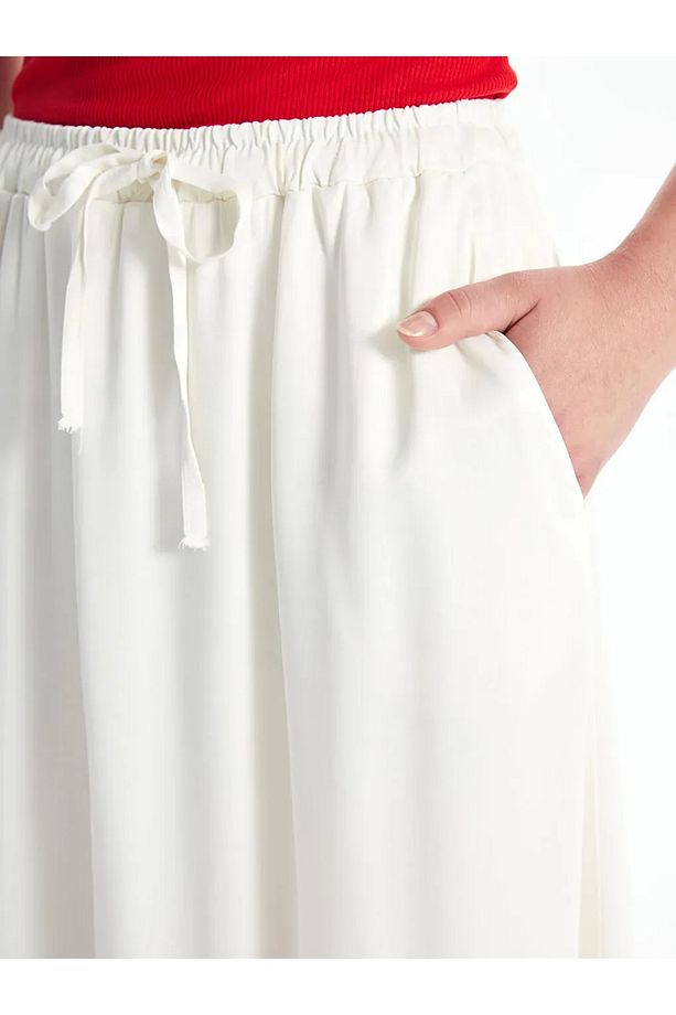 LCW Vision Ekru Beli Lastikli Düz Poplin Kadın Etek - 3