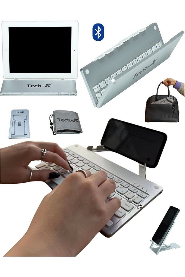 Win/ios/android Uyumlu Katlanabilir Bluetooth Klavye Telefon Tutucu Kılıf - 3