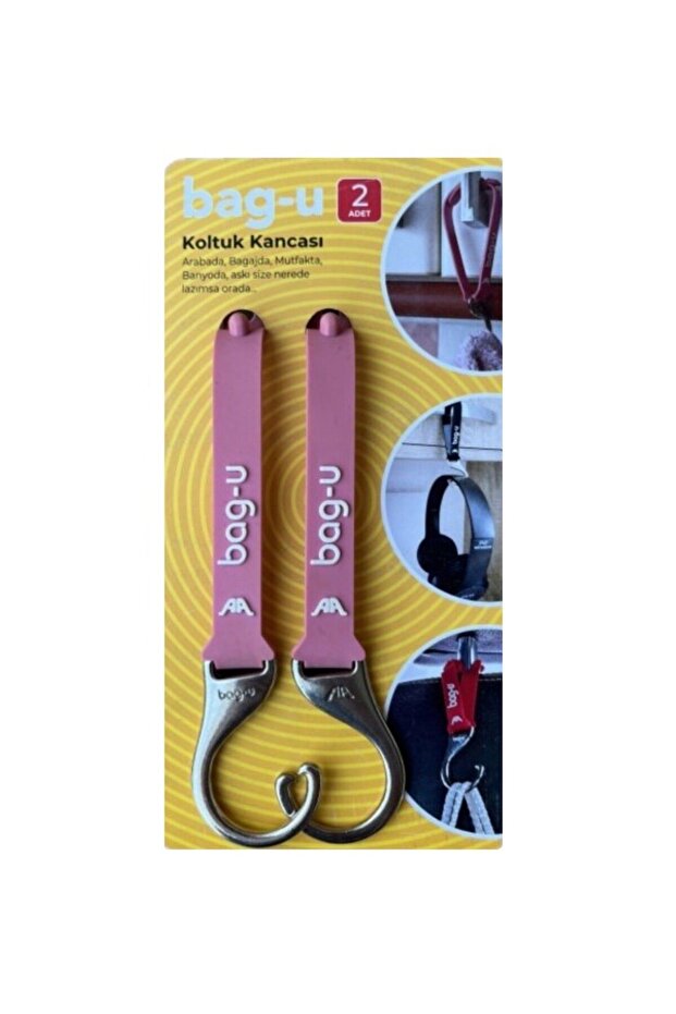 2-Piece Pink BAG-U Car Seat Hook - Hanger and Baby Stroller Attachment