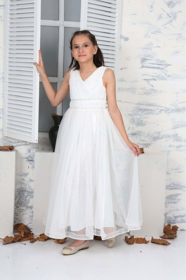 Girl's Taffeta Fabric Sequin Pallet Embroidered Evening Dress Night Graduation Dress