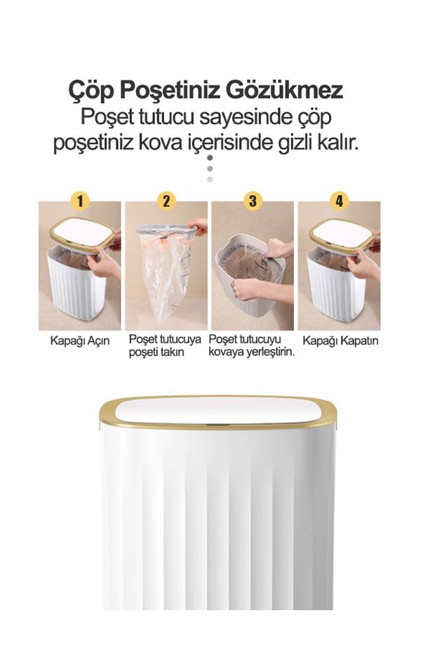 Sensörlü Mutfak Banyo Çöp Kovası Gold 12L - 5