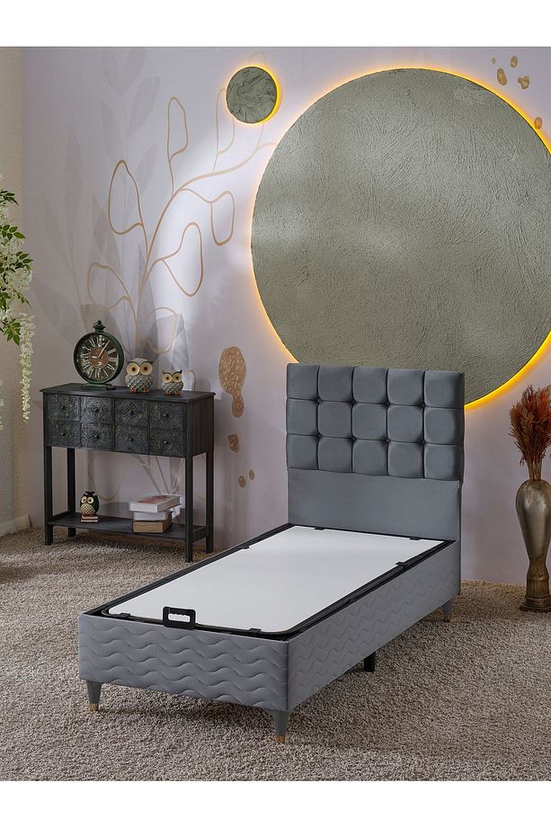 Bengü 90x190 Tek Kişilik (BAZA BAŞLIK) 2 Li Set (BABYFACE GRİ) - 1