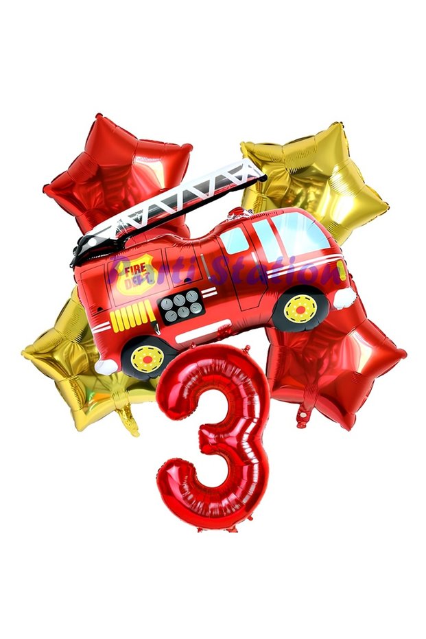 Fire Department Fireman Balloon 3Rd Birthday Balloon Set Vehicles Concept Fire Department Balloon and Number Balloon