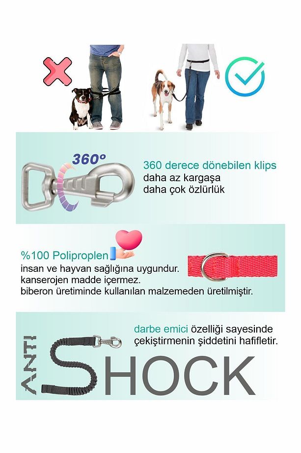 Eller Serbest Gezdirme Kayışı Hands Free Leash Gezdirme Tasması - 2