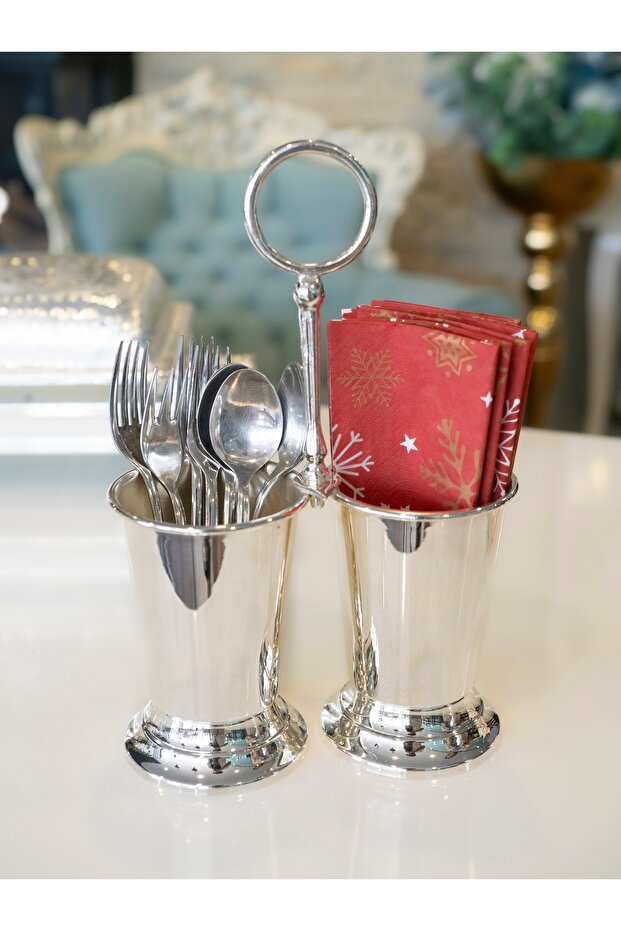 Silver Plated Spoon Rest with 2 Compartments