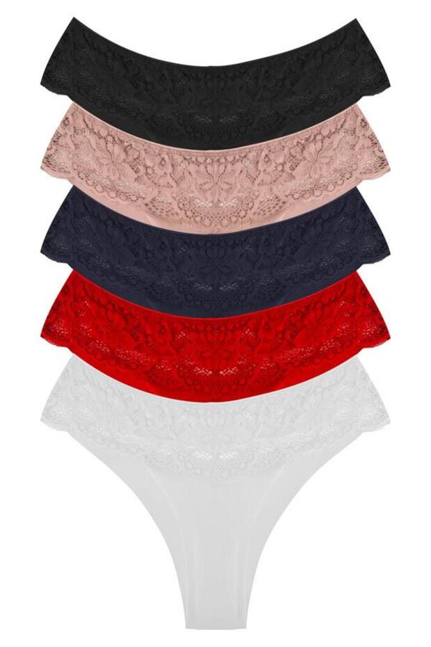 Lace Laser Cut Women's Brazilian Panties 5 Pack