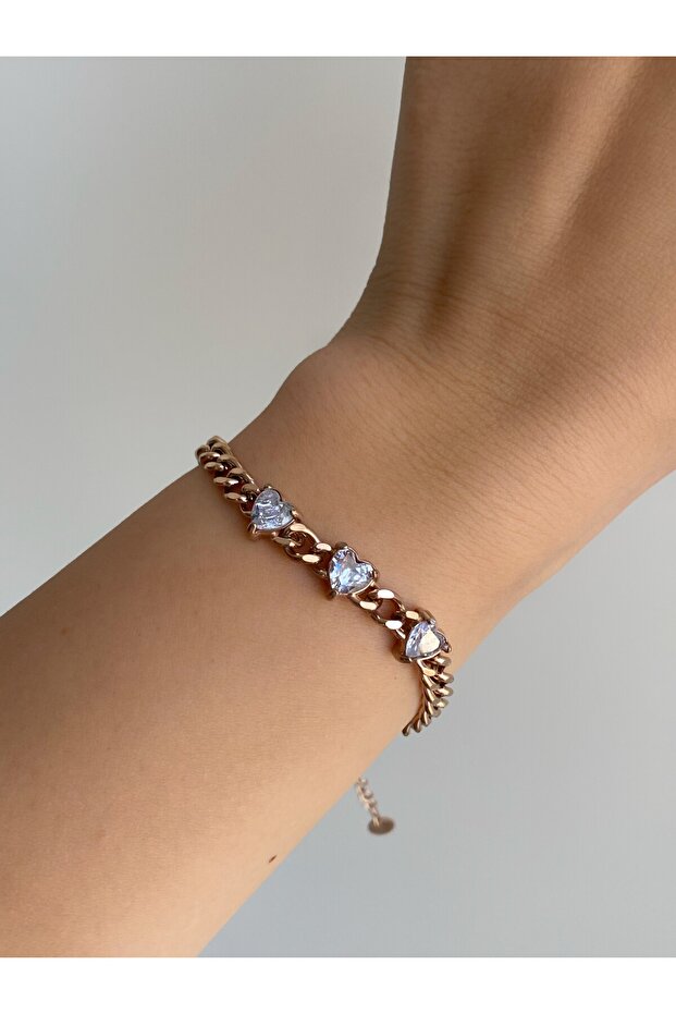 Steel Rose Gold Elegant Heart Stone Piraye Bracelet - Does Not Tarnish -