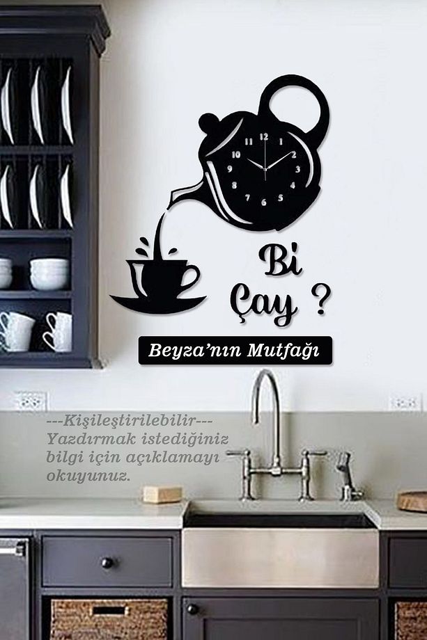 Dekoratif Ahşap Mutfak Saati Bi Çay 35cm-kişiye Özel Yazılabilir - 2