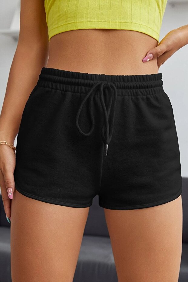 شورت قصير برباط من القطن الممشط باللون الأسود - 5