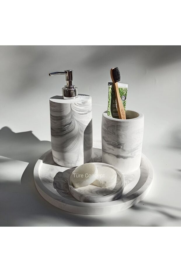 Matte Marble Look Bathroom Set - 3