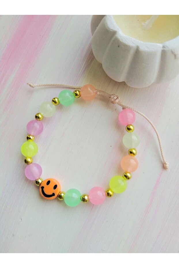 Gift for Christmas, Birthday, Preschool: Fluorescent Smiling Face Orange Bracelet
