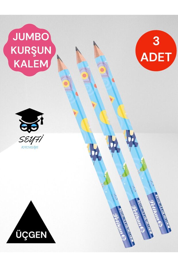 Pelikan Jumbo Triangle Pencil 3 Pieces Combino Animal Patterned Starter Pencil B Degree