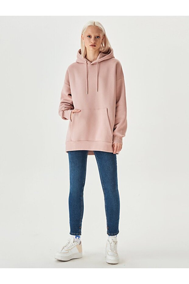 Kanguru Cepli Pembe Sweatshırt - 1