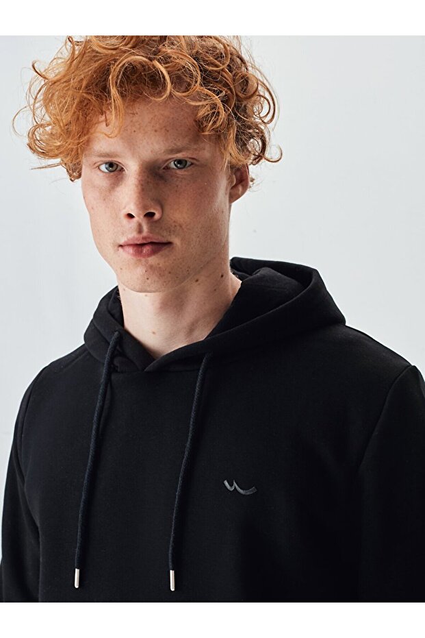 Kapüşonlu Siyah Sweatshırt - 5