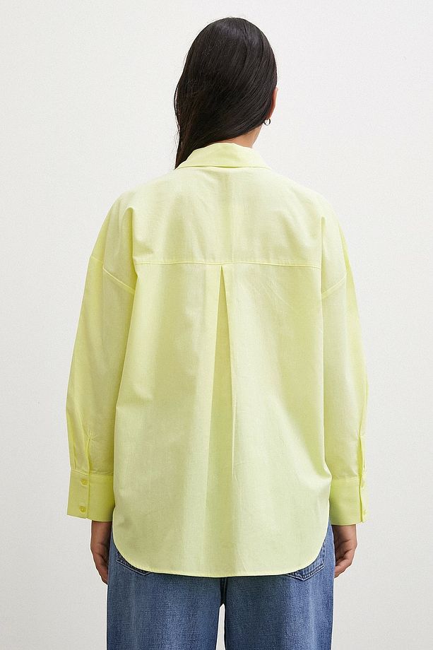 Regular Fit Poplin Gömlek Sarı - 4