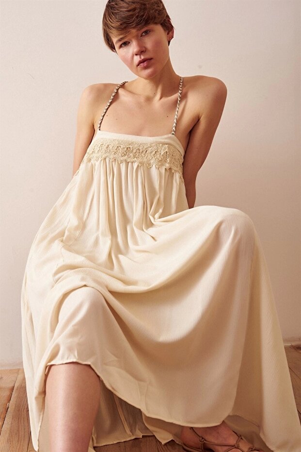Lace Detailed Strappy Loose Dress