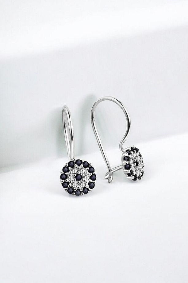 Gümüş 925 Ayar 7 Mm Mengeçli Safir Taşlı Çocuk Nazar Küpe - 1