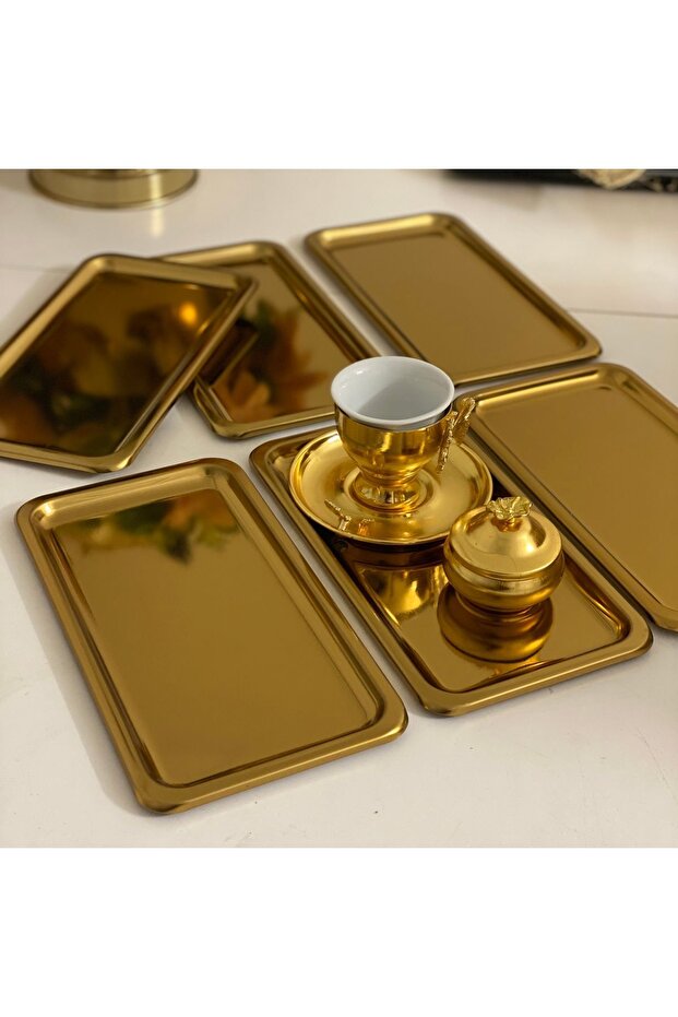 13*23 cm Gold Plated Medium Size Rectangular Model 6-Piece Presentation Tray 13*24 cm