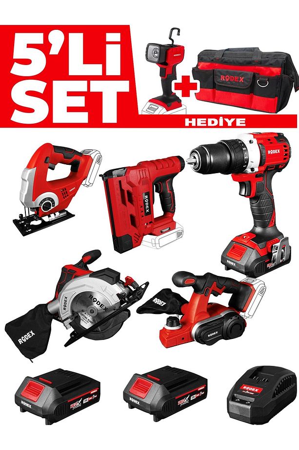 Rodex 5 li Usta Seti Matkap-Zımba-Çivi Tabancası-Planya Daire Testere Dekuapj Testere - 1