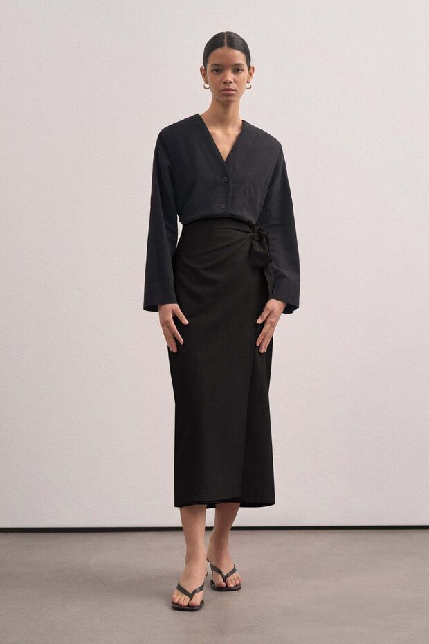 Kadın Keten Anvelop Midi Etek - 1