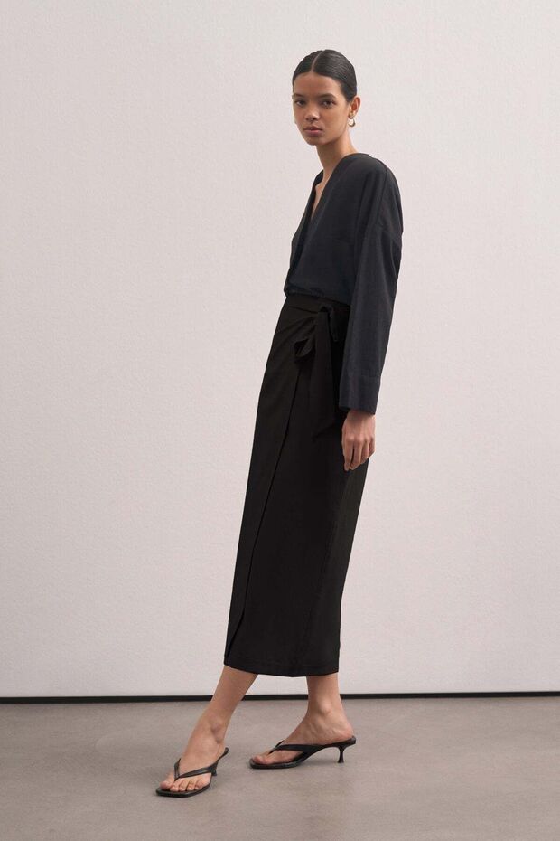 Kadın Keten Anvelop Midi Etek - 4