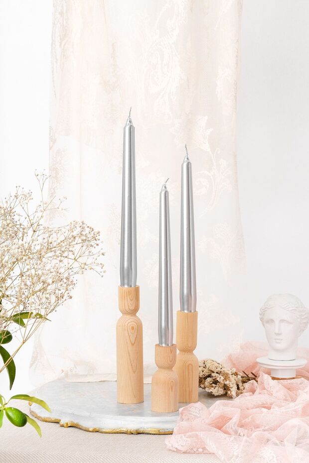 Ahşap Şamdan Set 3'lü Dekoratif Mumluk - 1