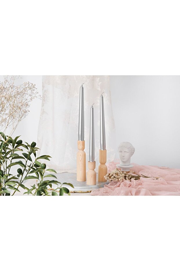Ahşap Şamdan Set 3'lü Dekoratif Mumluk - 2