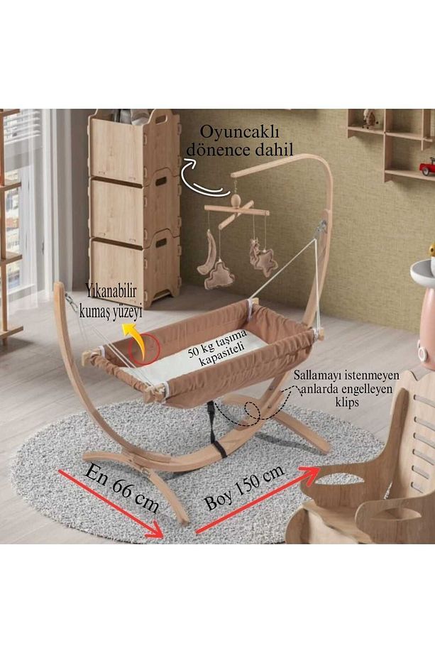 Ahşap Bebek Hamağı (sallanabilir Sabitlenebilir ) - 3
