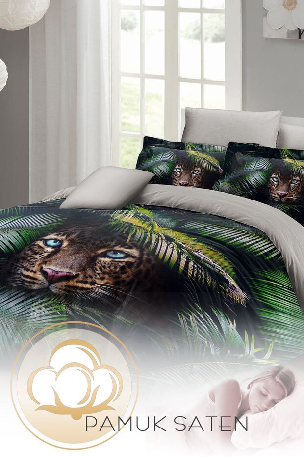 Leopar Çift Kişilik Nevresim Takımı Özel Dokuma Pamuk Saten Jungle Leopard - 5