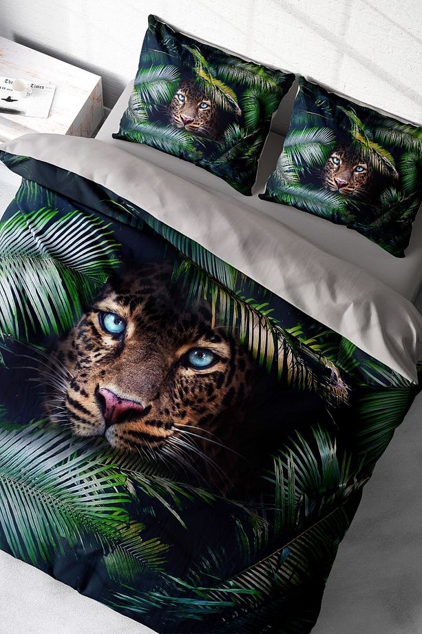 Leopar Çift Kişilik Nevresim Takımı Özel Dokuma Pamuk Saten Jungle Leopard - 1