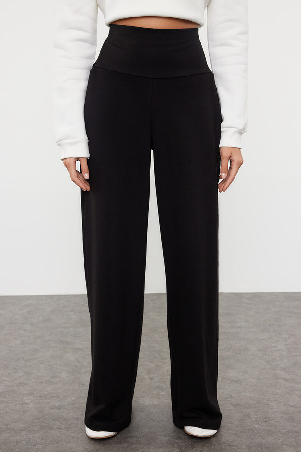 Siyah Ince Ekstra Yüksek Bel Wide Leg/Geniş Kesim Pantolon TWOAW25PL00026 - 6