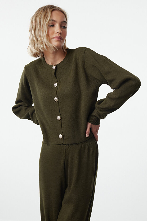 Haki Basic Crop Hırka Pantolon Triko Alt-Üst Takım TWOAW25AU00026 - 2