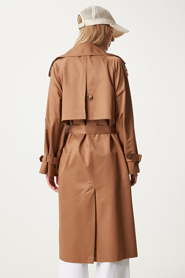 Brauner Saison-Trenchcoat – mit Schnalle und Gürtel, FN03292 - 8